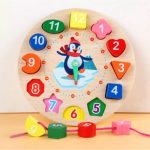 Wooden Clock Number Lacing Toy