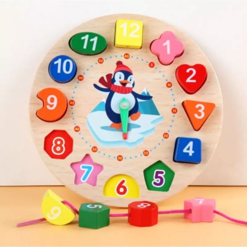 ECO-191.jpg Wooden Clock Number Lacing Toy - Image 1